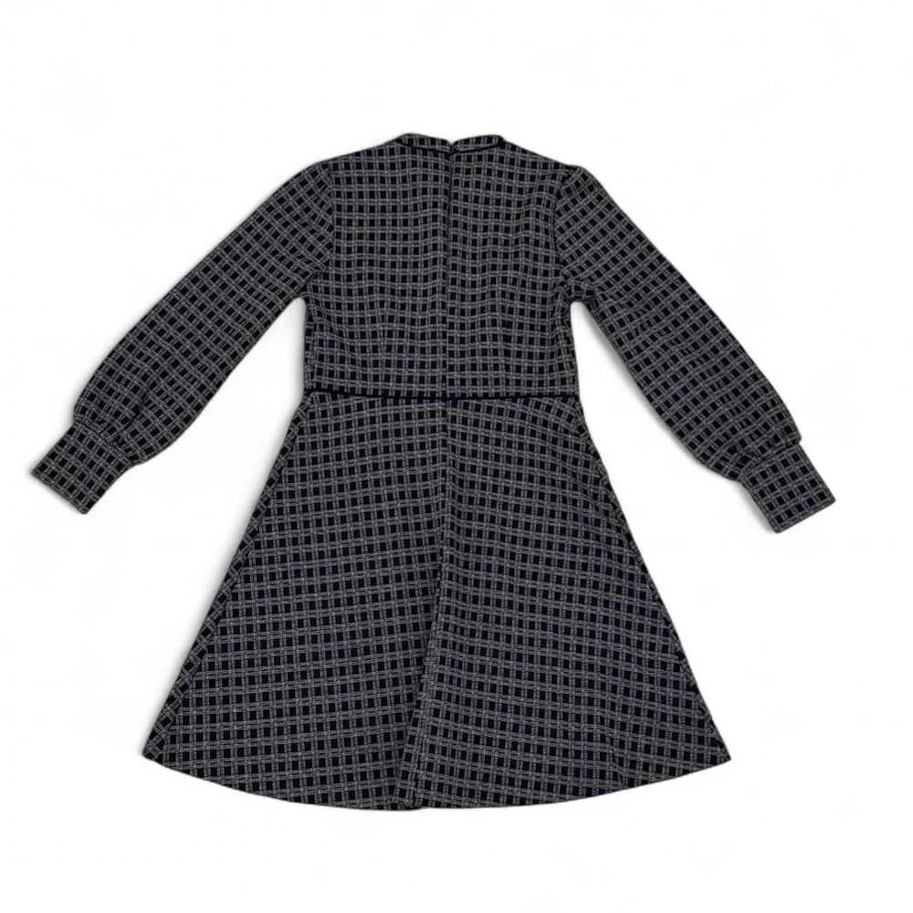 Ann Taylor Black Plaid Mock Neck Long Sleeve Lined Fit & Flare Dress - Size 8P - Picture 6 of 8